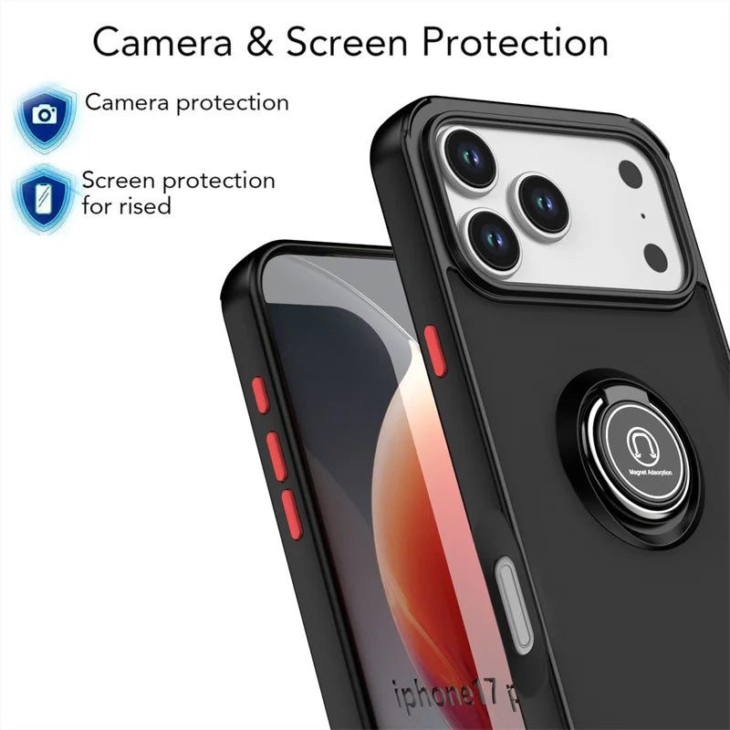 Shockproof Armor Matte Case with Magnetic Ring Holder for iPhone 17 Series