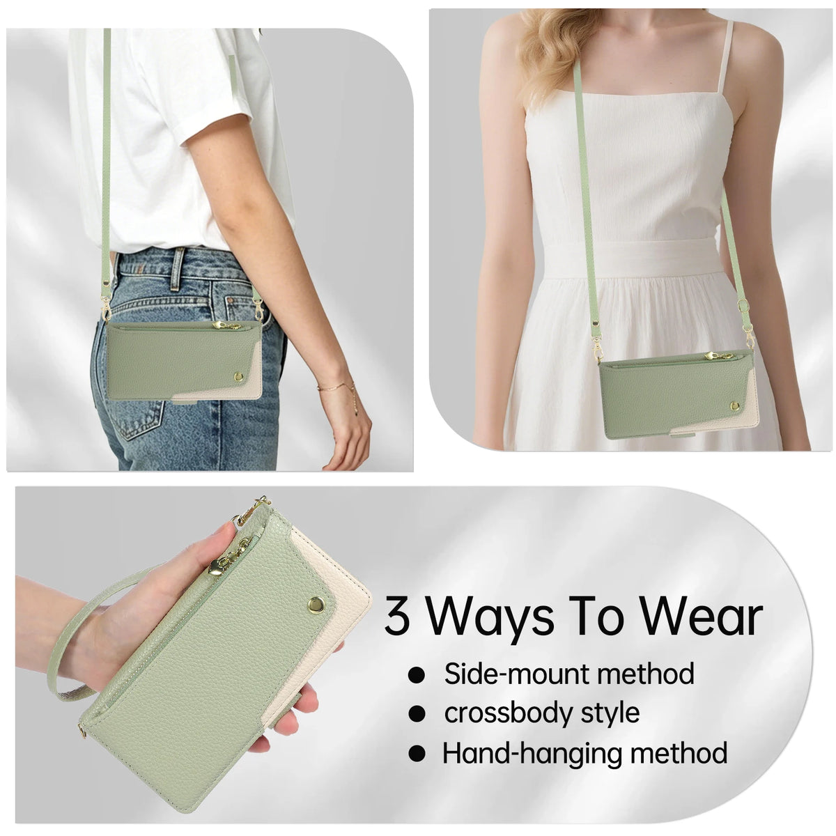 Pebbled Leather Crossbody Wallet Case with Detachable Shoulder Strap for iPhone 18 Series