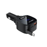 ACEFAST B17 95W Car Charger with Retractable USB-C Cable and LED Digital Display