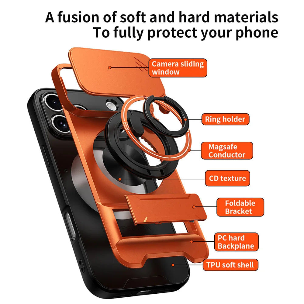iPhone 17 Series MagSafe Case with Sliding Lens Cover and Stand