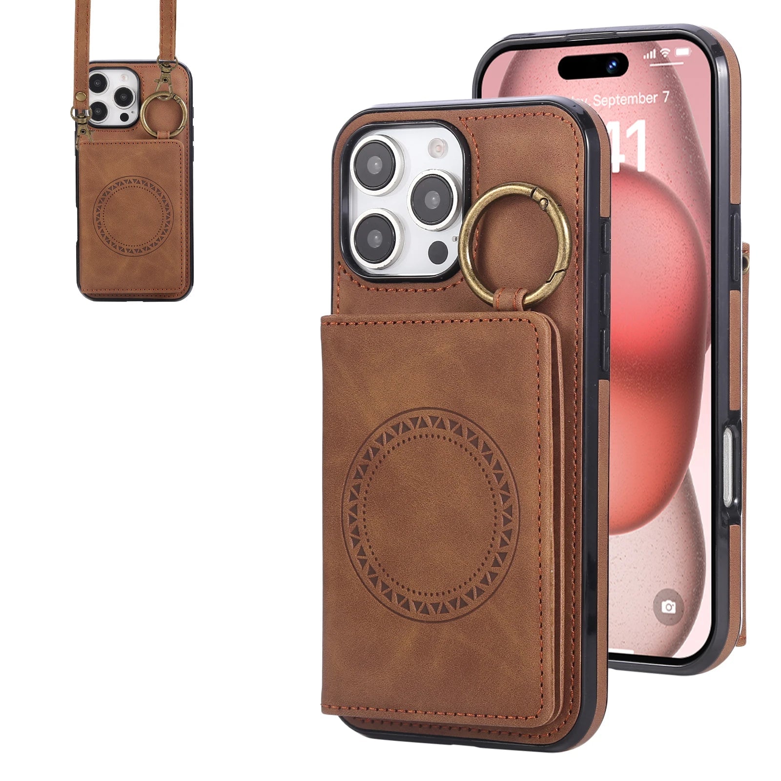 Crossbody Magnetic Leather Wallet Case for iPhone 16 Series