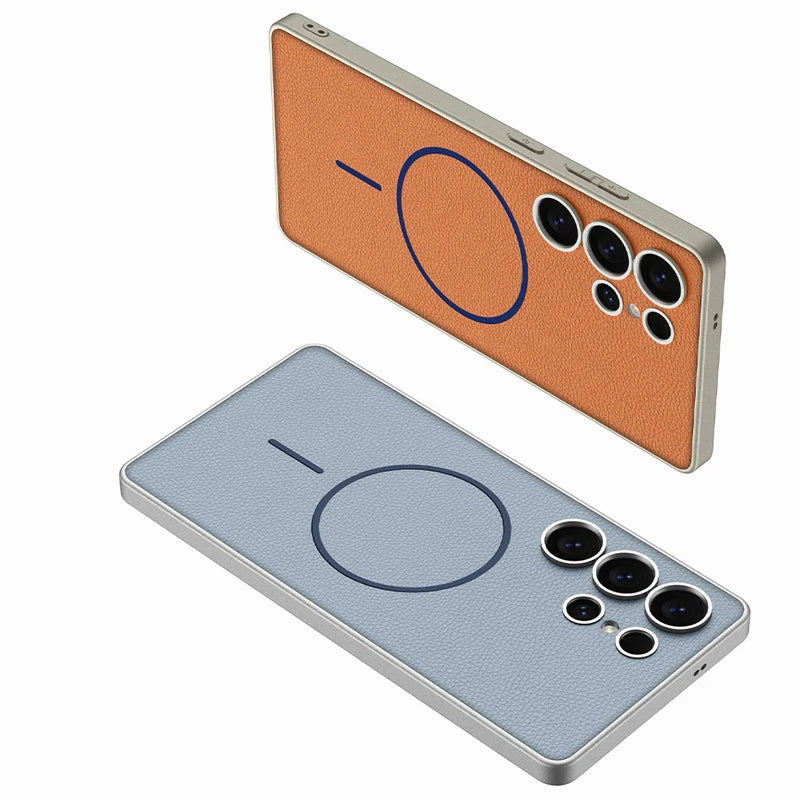Samsung Galaxy S25 Ultra Magnetic Leather Phone Case with Lens Protection