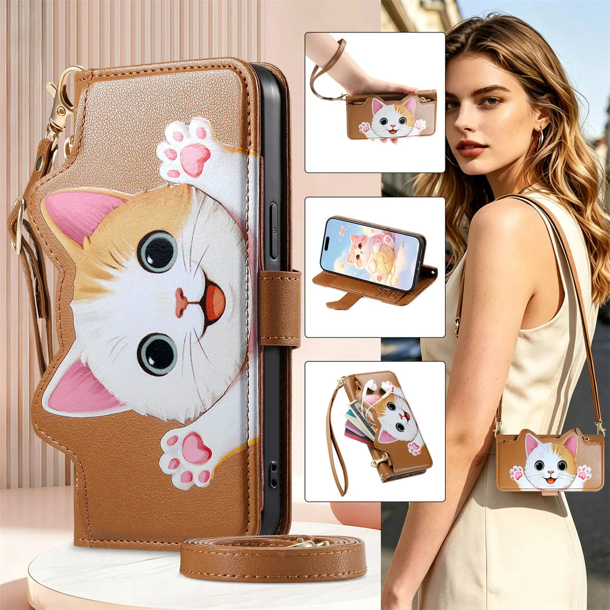 Detachable Crossbody Leather Wallet Case for OPPO Find X9 Series
