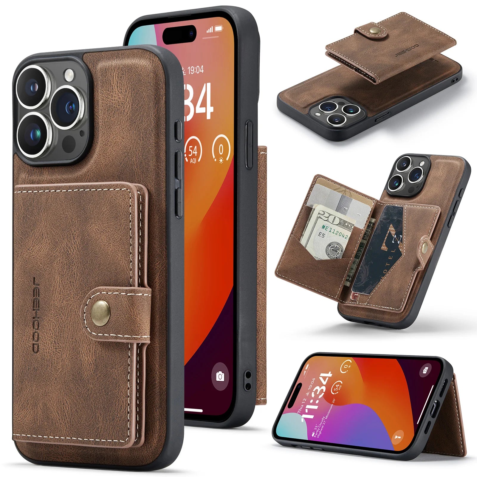 2-in-1 Detachable Cards Bag Wallet Leather Flip Magnet Case for iPhone 15 Series
