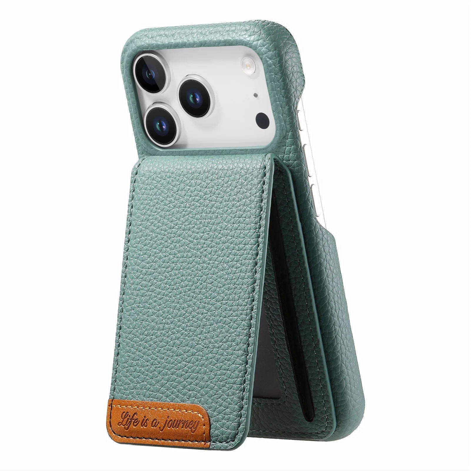 RFID Blocking Lychee Leather Vertical Card Slot Wallet Case with Stand for iPhone 17 Series