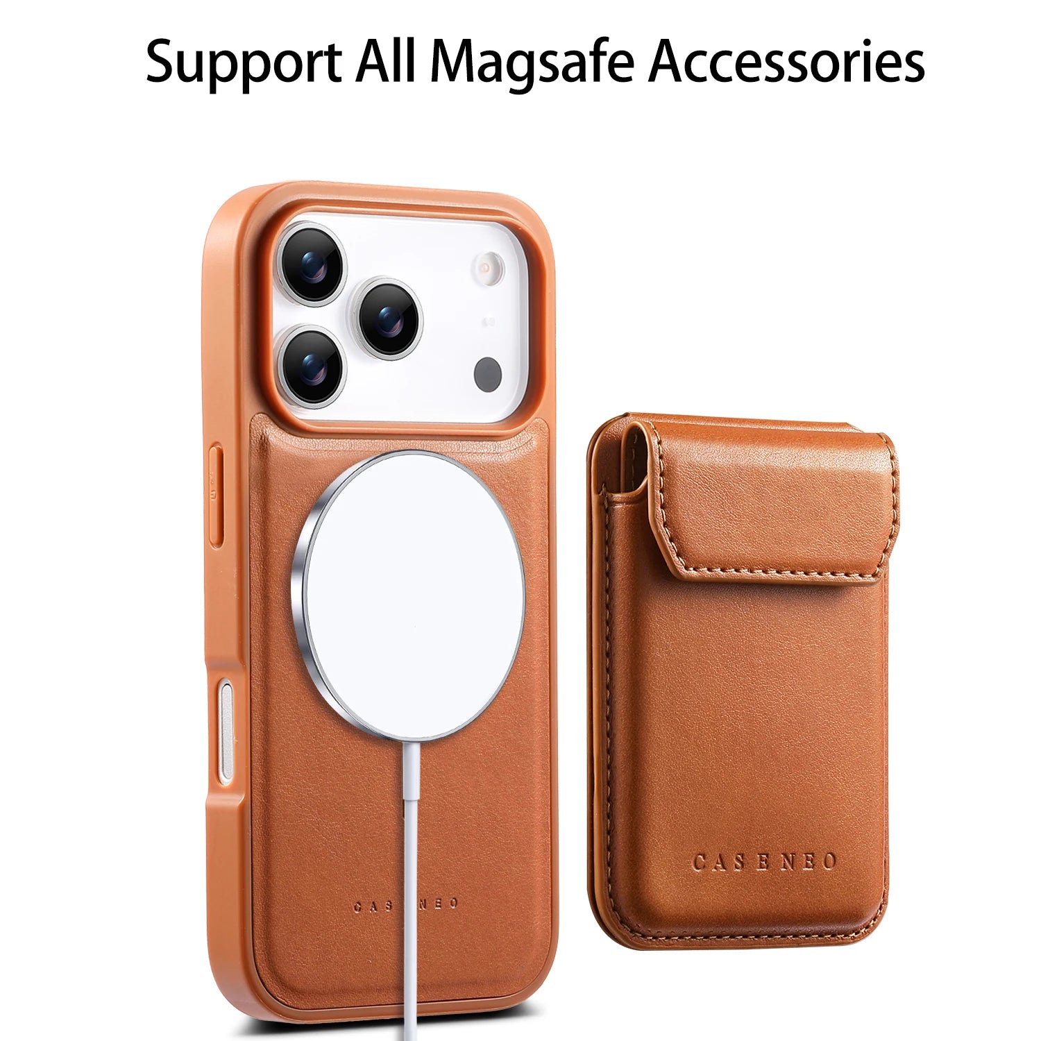 Shockproof Leather MagSafe Case with Detachable Card Holder for iPhone 17 Series