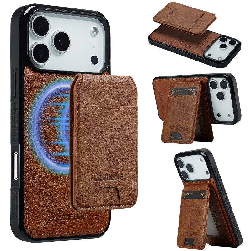 iPhone 17 Series Leather MagSafe Case with Removable Card Cover