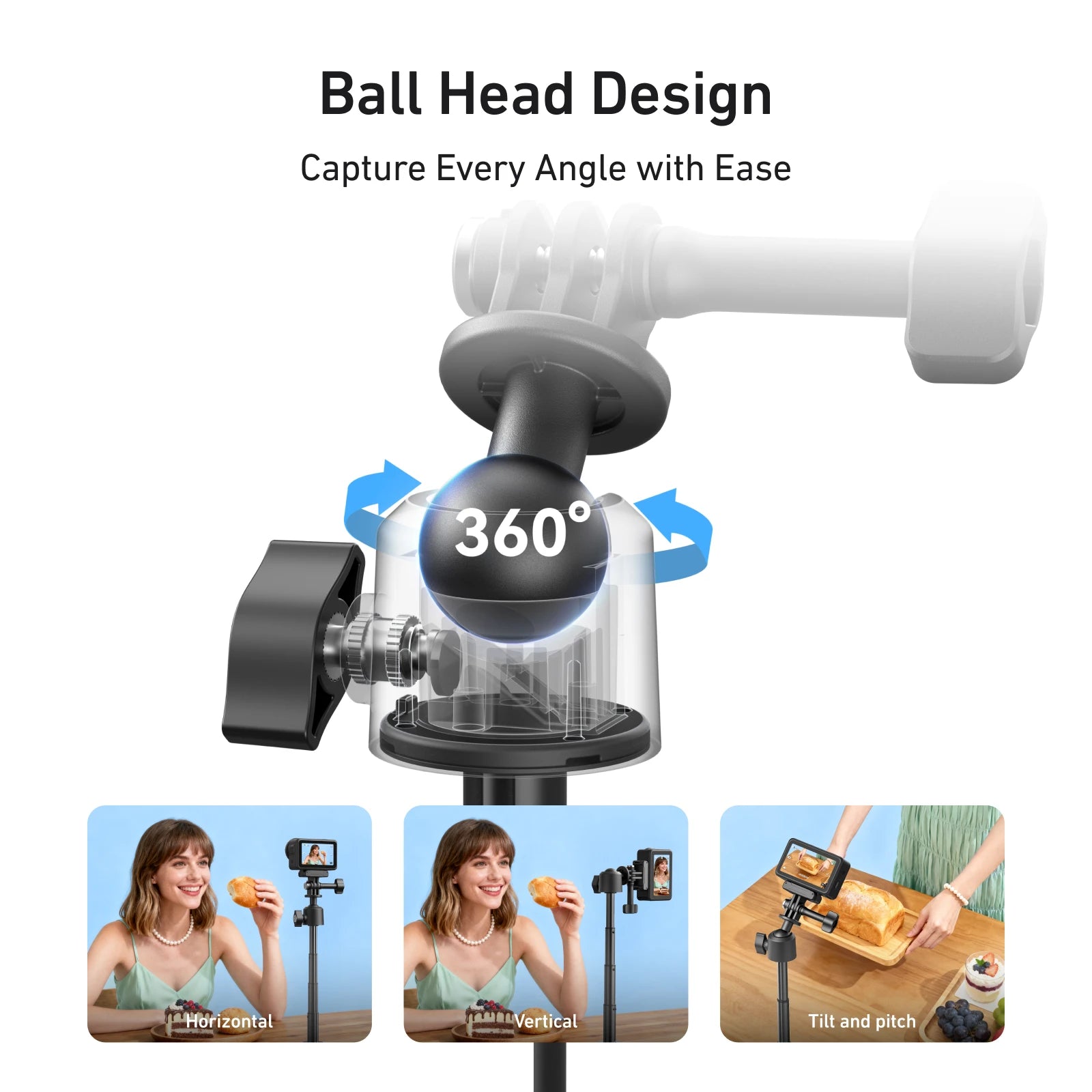 TELESIN Aluminum Alloy Mini Selfie Stick for Action Cameras