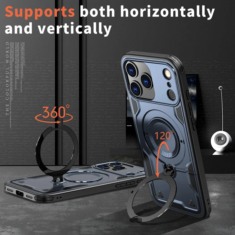 Transparent PC TPU Case with 360° Rotatable Ring Stand for iPhone 18 Series