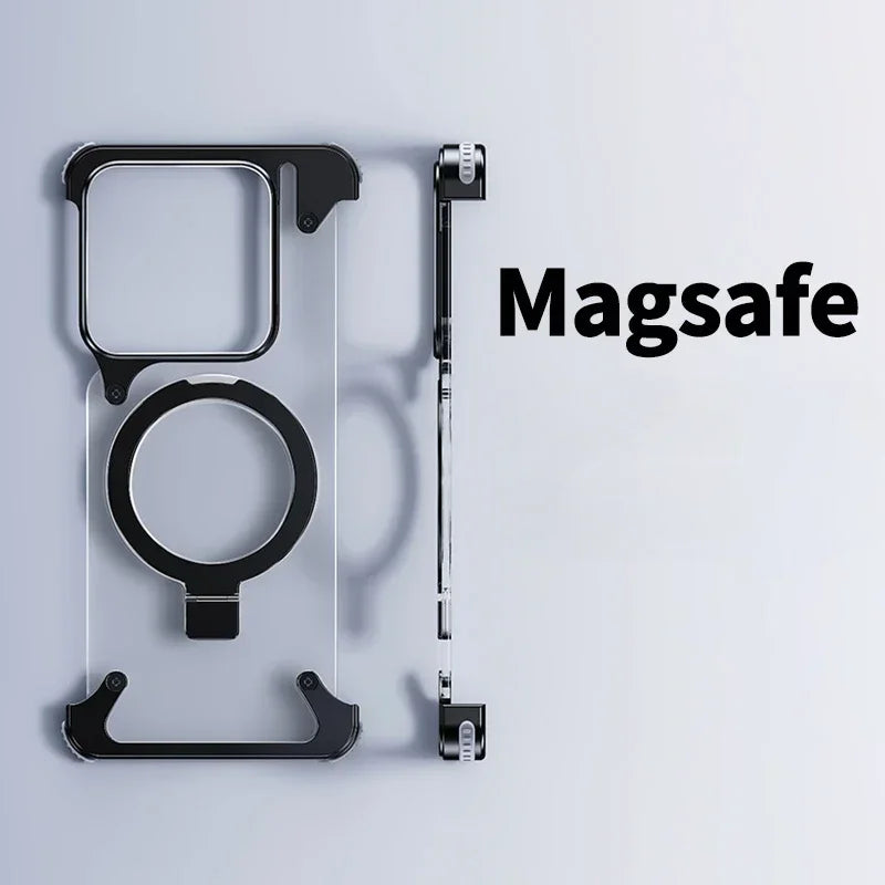 Metal Magnetic Frameless Phone Case with Stand for Xiaomi 14 and Xiaomi 14 Pro