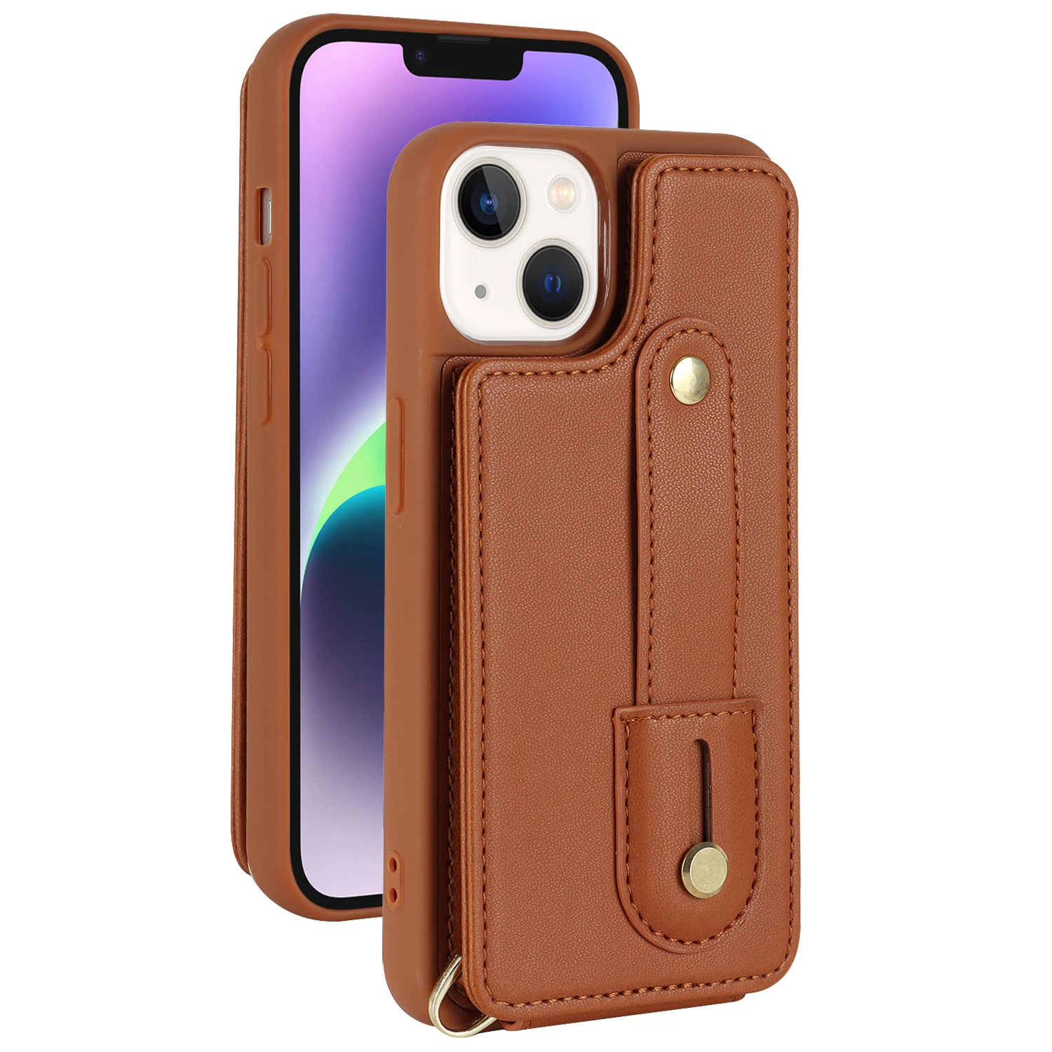 Crossbody Wristband Wallet Leather Card Slot Case for iPhone 15 Series