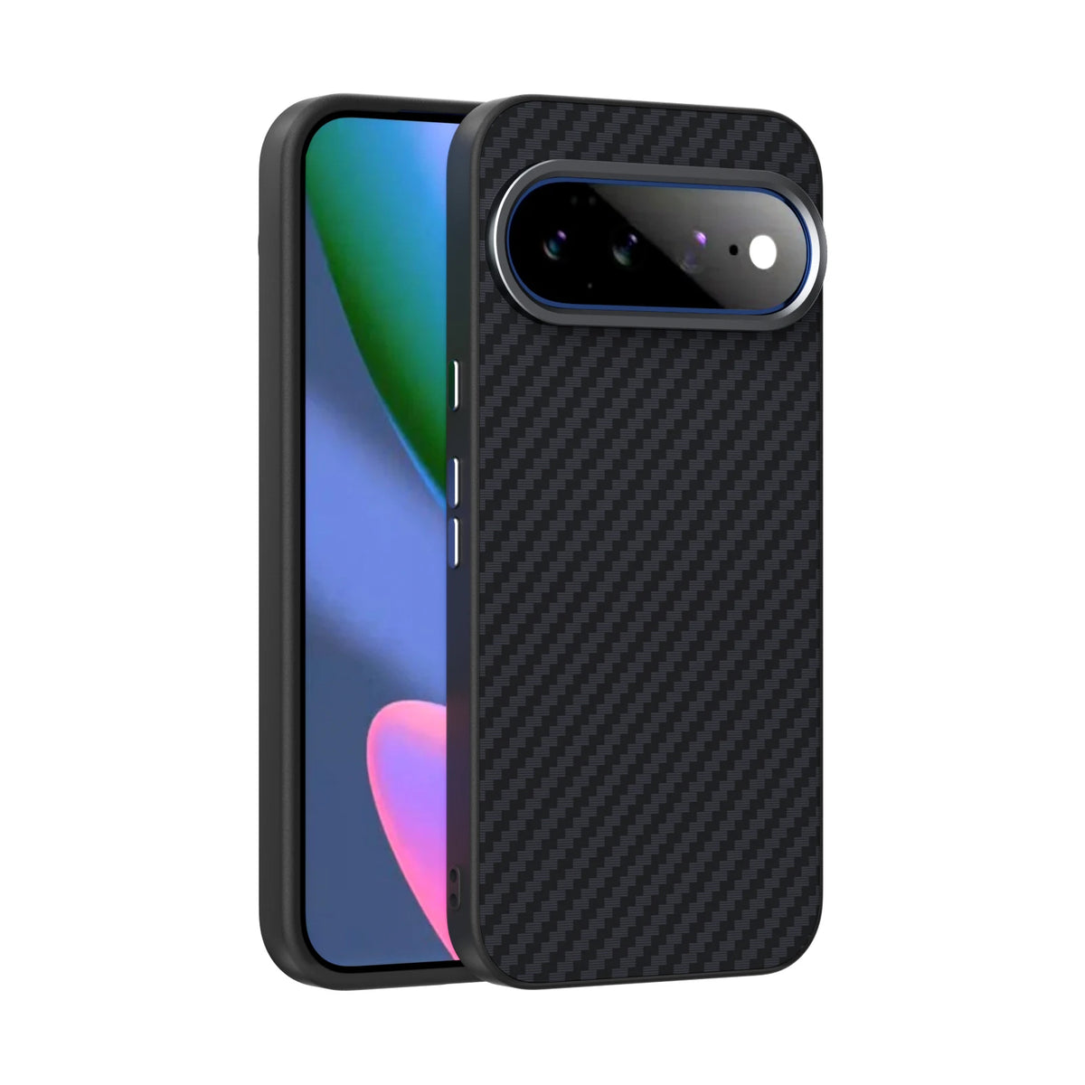 Carbon Fiber Magnetic Case with 3 Metal Attachment Rings for Google Pixel 11 Series