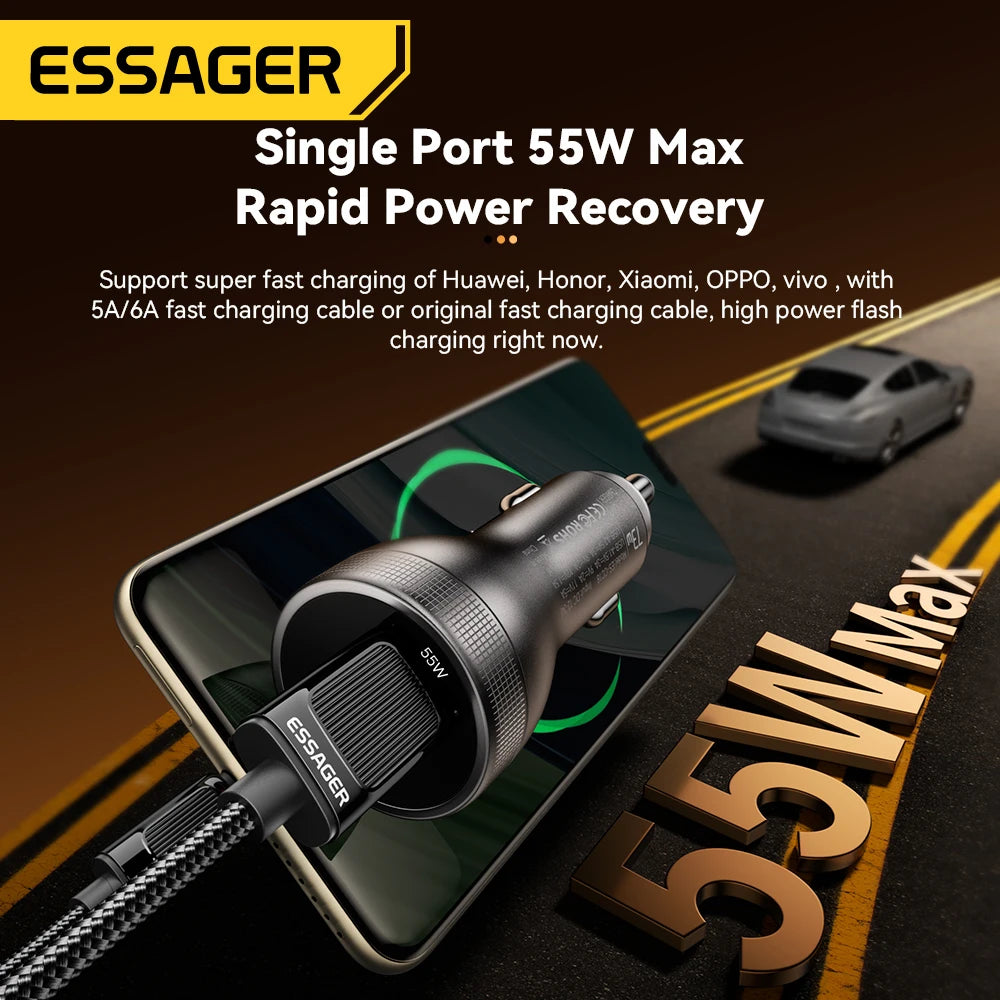 Essager 73W USB-C PD3.0 Car Charger with Digital Display