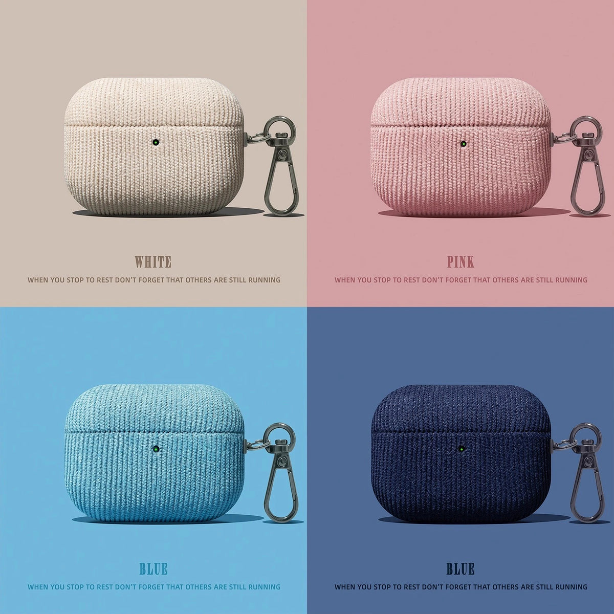 Padded Corduroy Case with Metal Carabiner Clip for AirPods 3