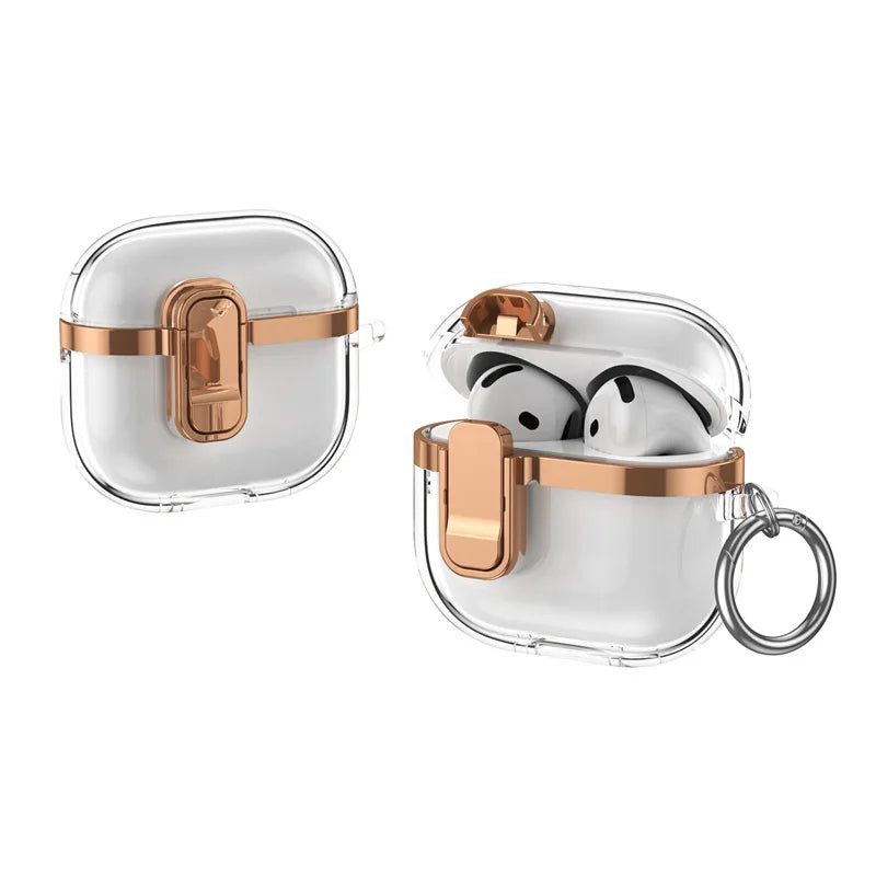 Electroplated Lock Buckle Protective Transparent Case with Keychain for AirPods Pro 2