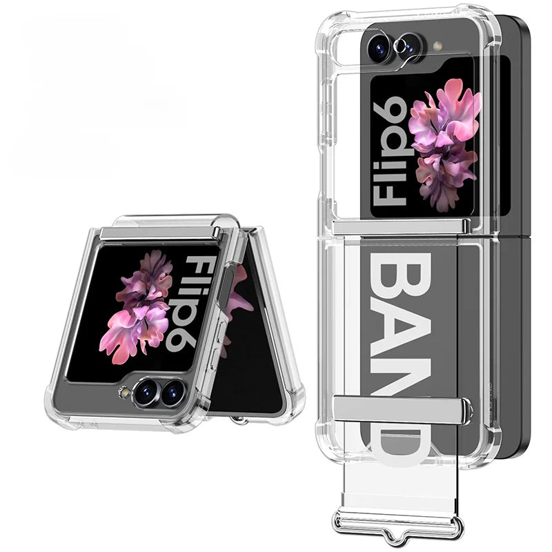 Transparent Hard Plastic Case with Wrist Strap & Bracket for Samsung Galaxy Z Flip 6