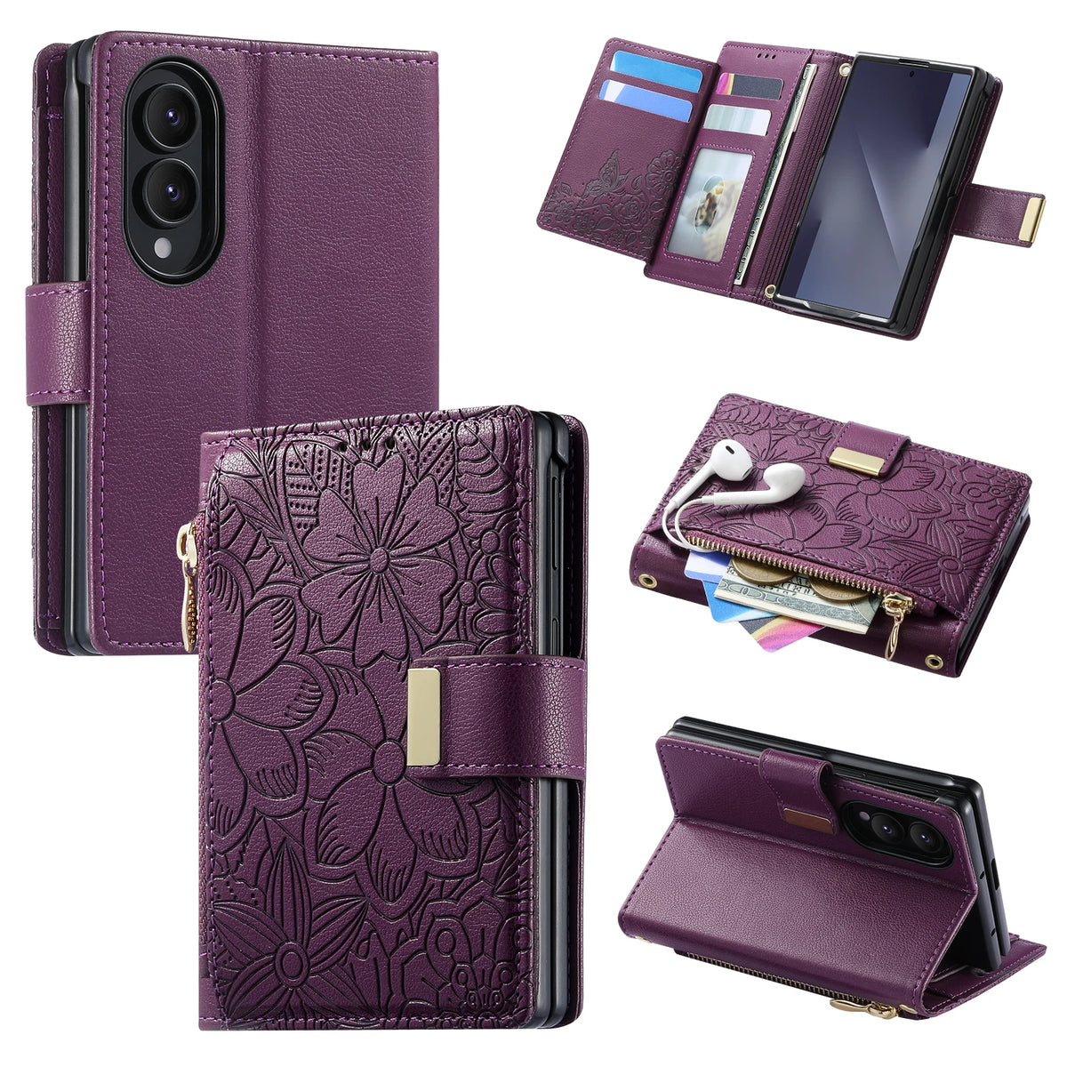 Leather Flip Wallet Case with Adjustable Kickstand for Samsung Galaxy Z Fold 8