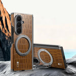 Crocodile-Embossed Leather Kickstand Case with 360° Rotating Ring for Samsung Galaxy Z Fold 6