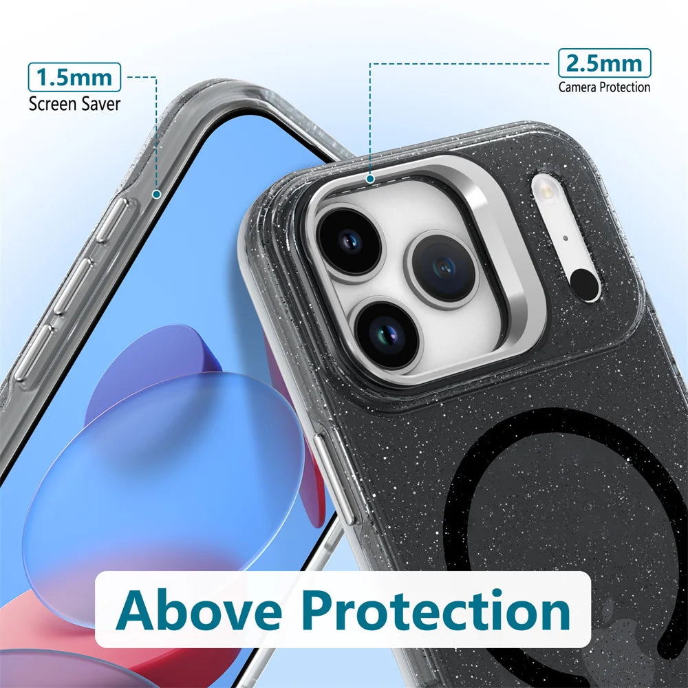 iPhone 17 Series Glamorous Glitter MagSafe Case with Lens Stand