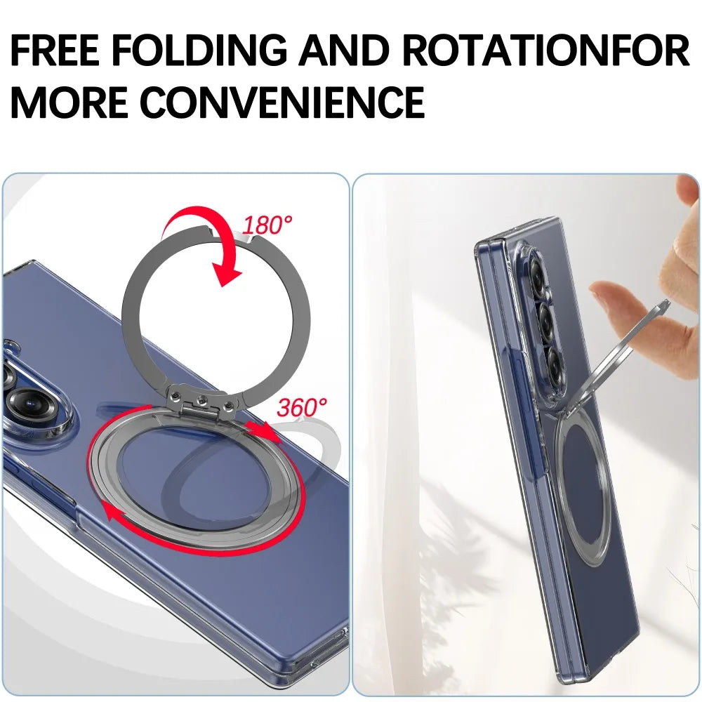 Samsung Galaxy Z Fold 7 Shockproof Clear Case with Rotating Stand