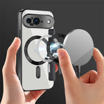 Google Pixel 9 Transparent Magnetic Flip Case with Leather Card Packet