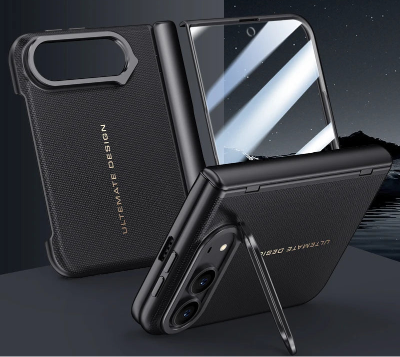 Leather Hinge Protection Case with Integrated Kickstand for iPhone Duo