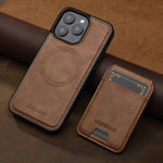 Luxury Leather MagSafe Case for iPhone 15 Series with Removable Card Pouch