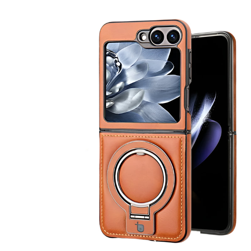Shockproof Luxury Leather Magnetic Case with Ring Bracket for Samsung Galaxy Z Flip 6