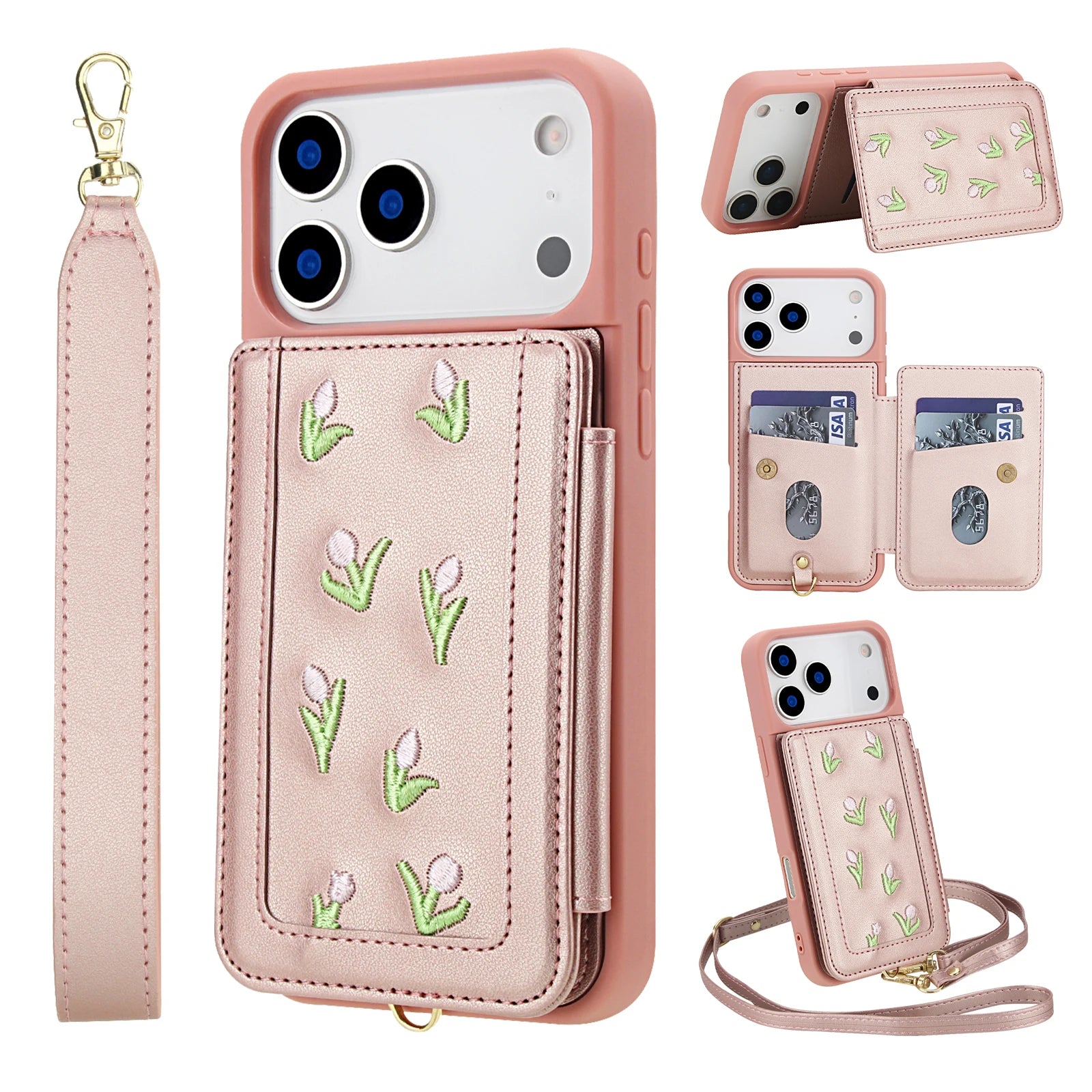 Skin Feel Embroidered Leather Wallet Case for iPhone 17 Series