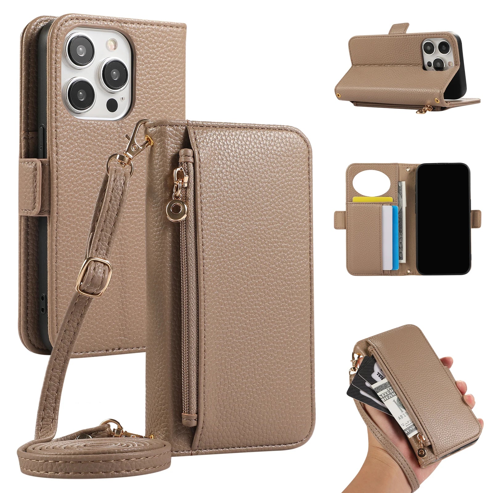 Crossbody Leather Wallet Phone Case with Card Holder for iPhone 15 Series