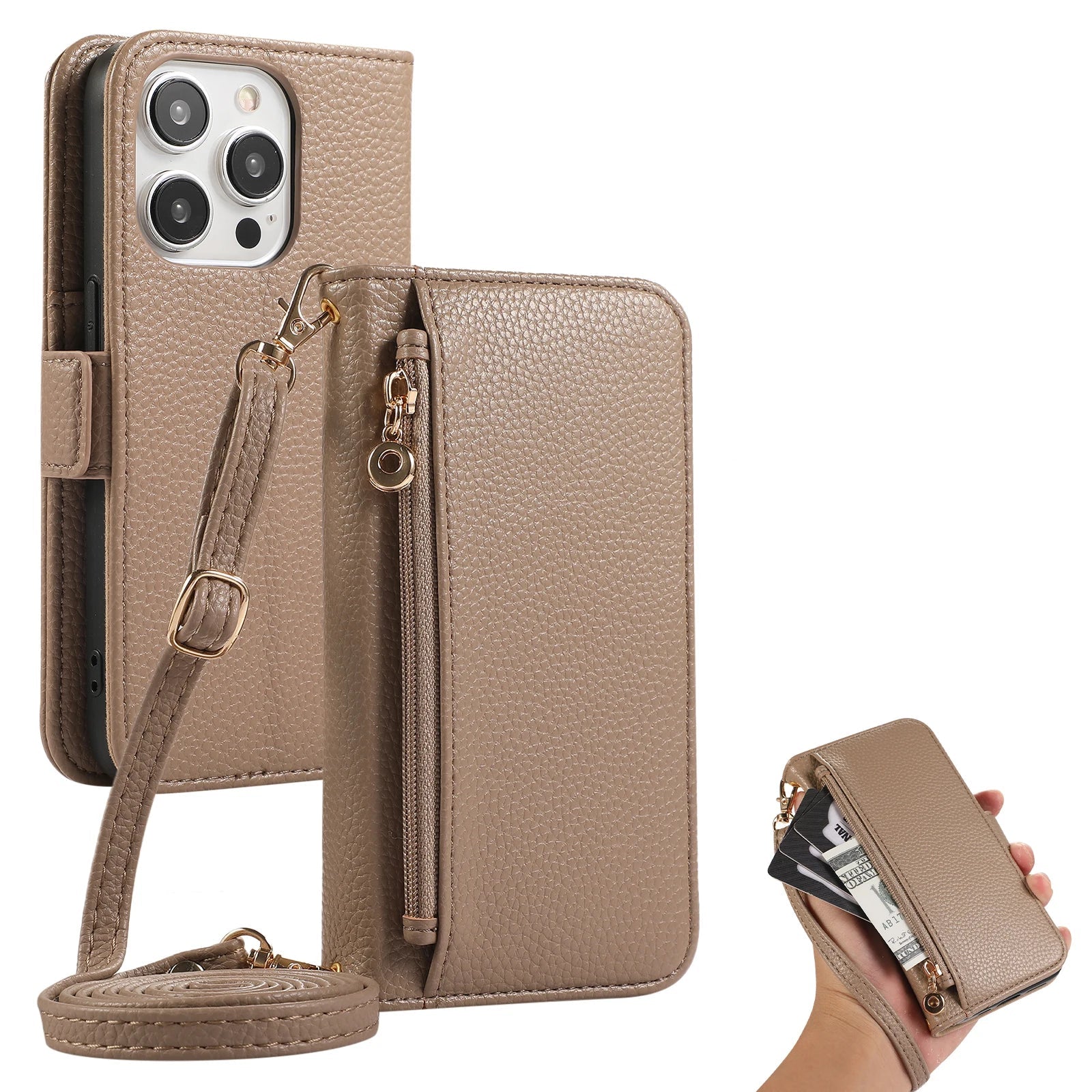 Crossbody Leather Wallet Phone Case with Card Holder for iPhone 16 Series