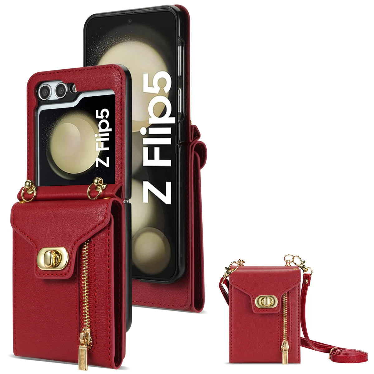 Zipper Wallet Crossbody Leather Case for Samsung Galaxy Z Flip 5