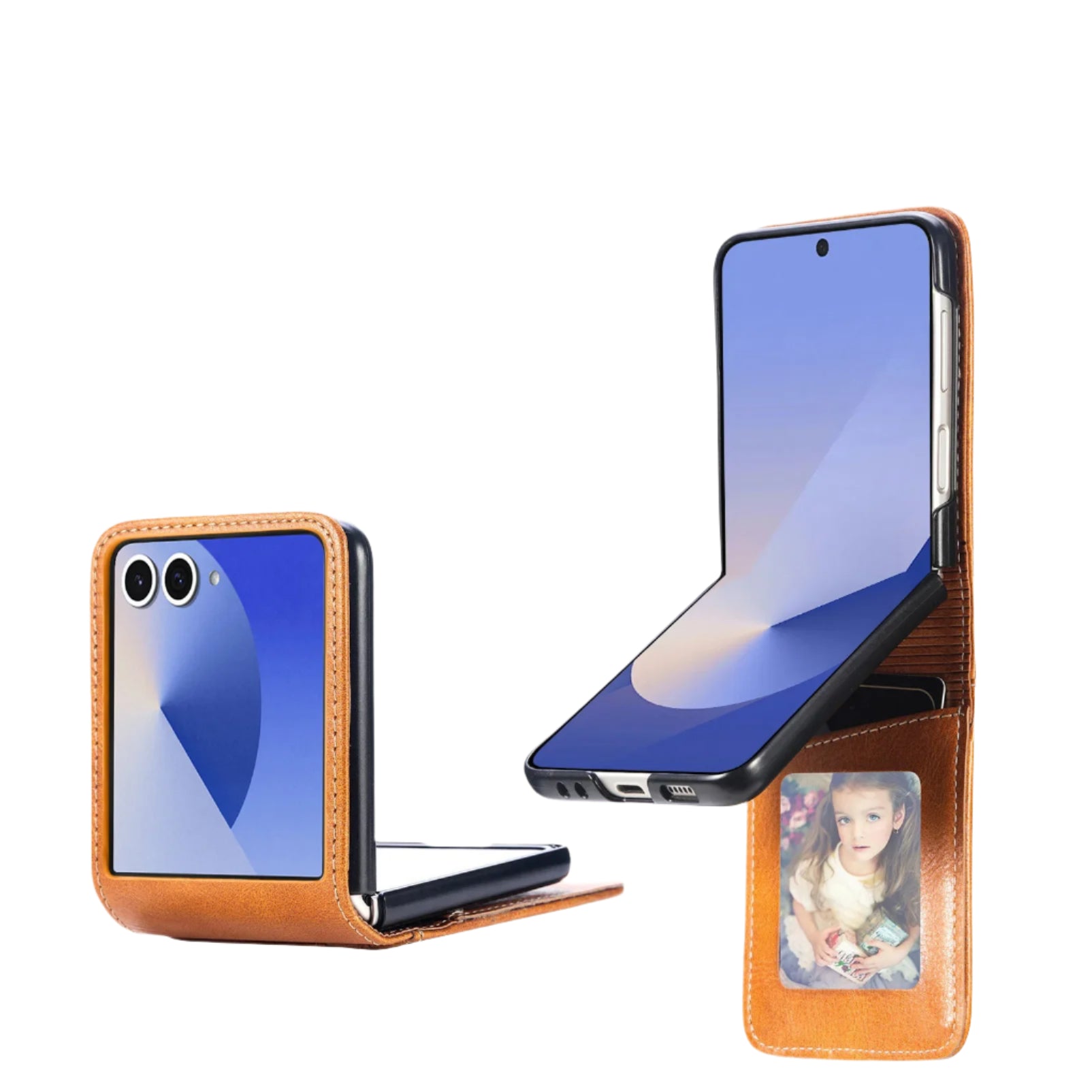 Samsung Galaxy Z Flip 7 PU Leather Protective Case with Built-in Card Holder