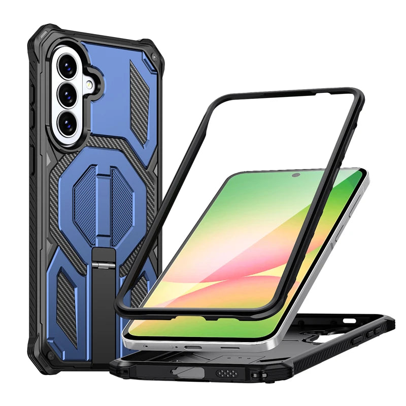 Shockproof PC+TPU Magnetic Kickstand Case with Camera Protection Ring for Samsung Galaxy A16