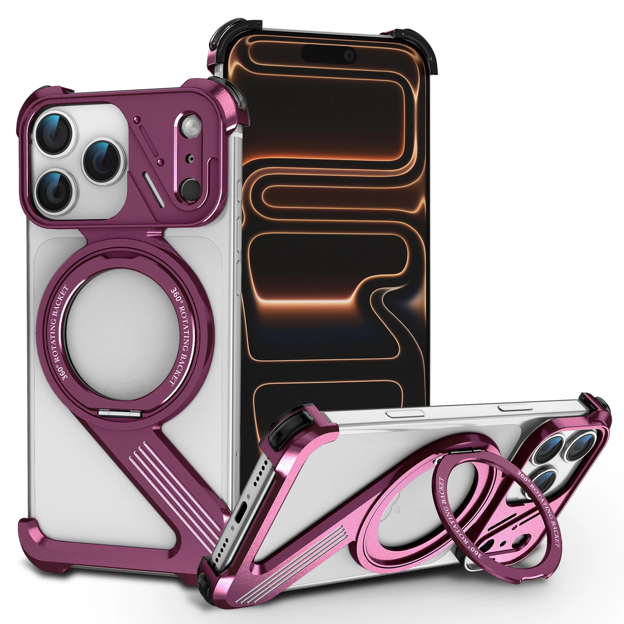 Shockproof Frameless MagSafe Case with 360° Rotating Grip Ring Stand for iPhone 18 Series