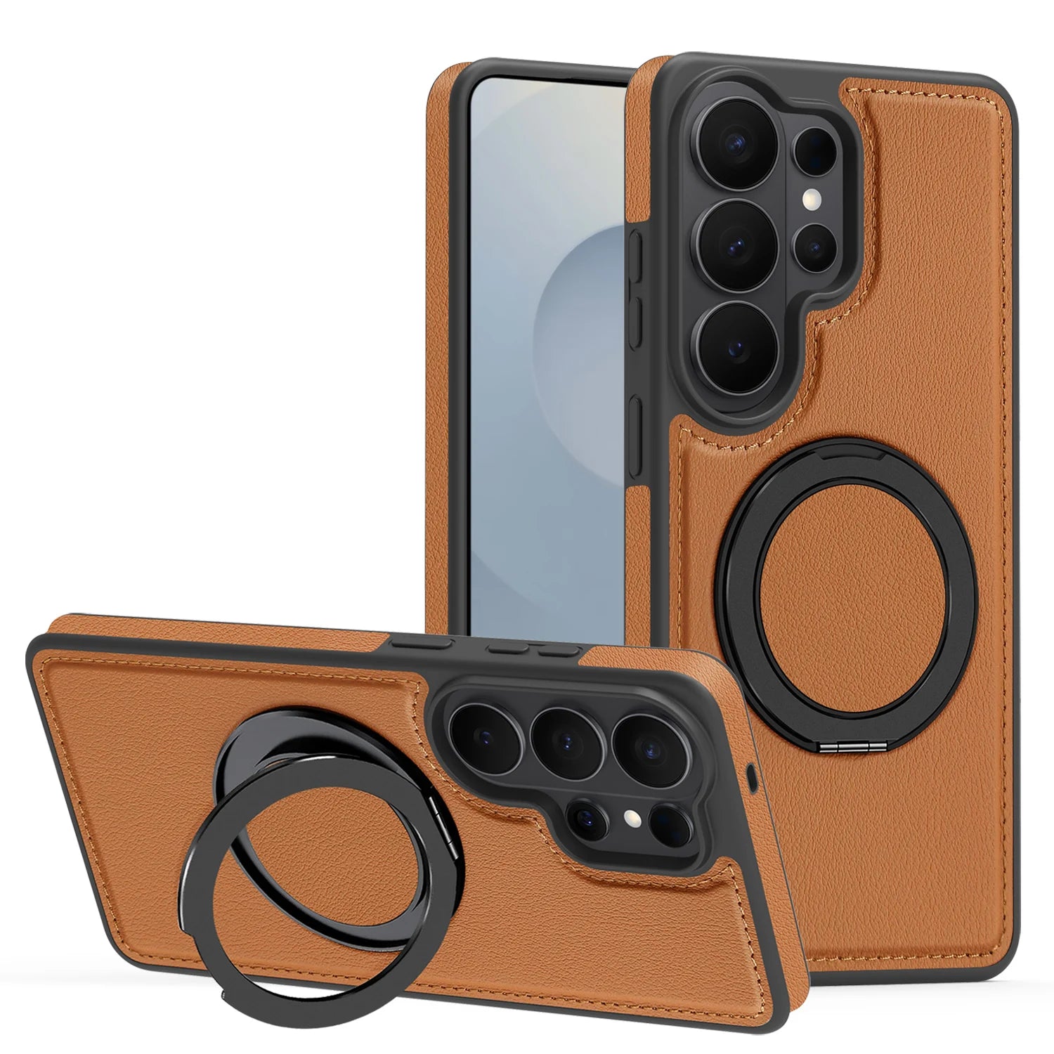 Samsung Galaxy S26 Series Leather Case with Rotating Ring Bracket