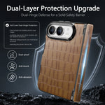 Crocodile Embossed Leather Case with Camera Lens Protection Ring for iPhone Duo