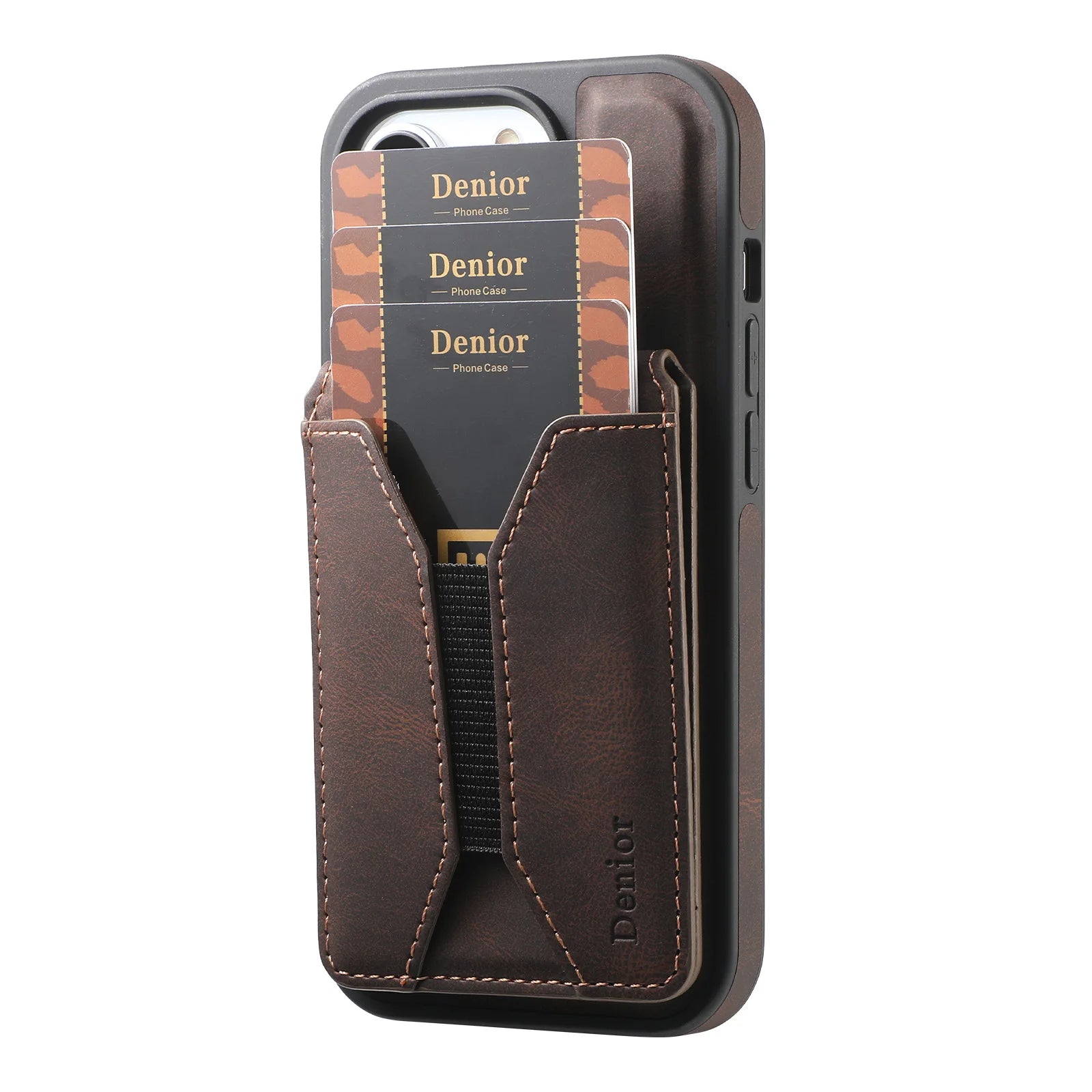 iPhone 15 Series Leather Magnetic Wallet Case with Detachable Card Bag & Ring Stand