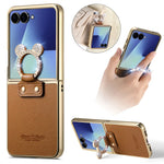 Luxury Leather Case with Rhinestone Ring Holder for Samsung Galaxy Z Flip 7