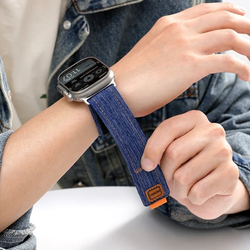 Vintage-Style Nylon Canvas Wrist Strap for Apple Watch
