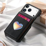 Lychee Pattern Love Heart Leather Wallet Case with Mirror & RFID Protection for iPhone 17 Series