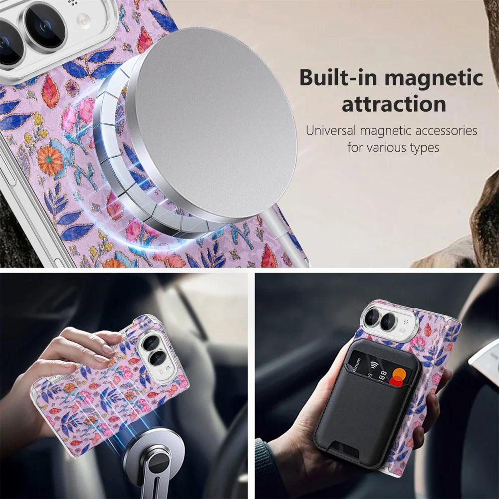 Dual-Axis Hinge Protection Floral MagSafe Case for iPhone Duo
