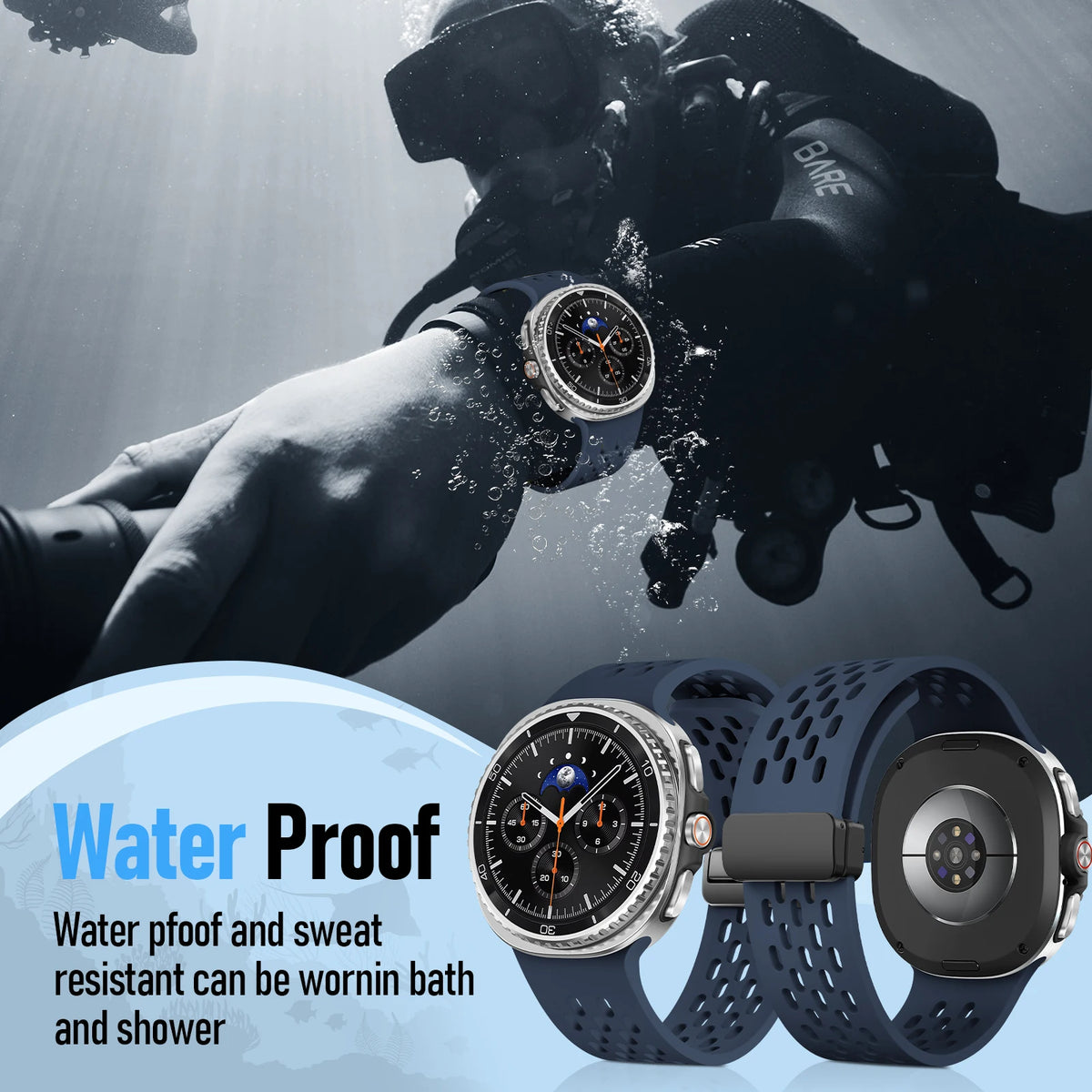 Perforated Silicone Sport Band with Magnetic Clasp for Samsung Galaxy Watch 9