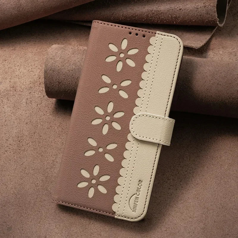 Flower Pattern Flip Leather Wallet Case for iPhone 16 Series