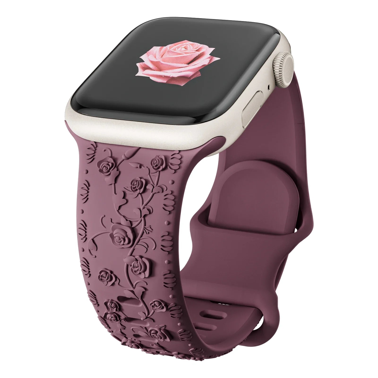 Rose Floral Engraved Strap Replacement Band for Apple Watch