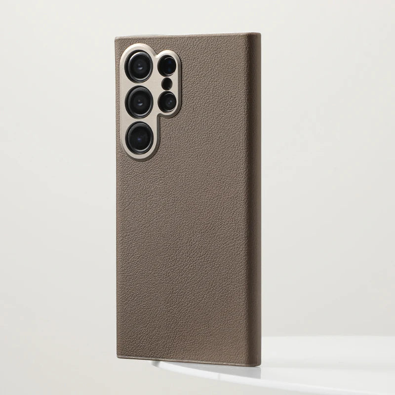 Elegant Magnetic Leather Case with Alloy Camera Cover for Samsung Galaxy S24 Series