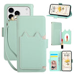 Leather Folio Wallet Case with Strap and Mirror for iPhone 17 Series