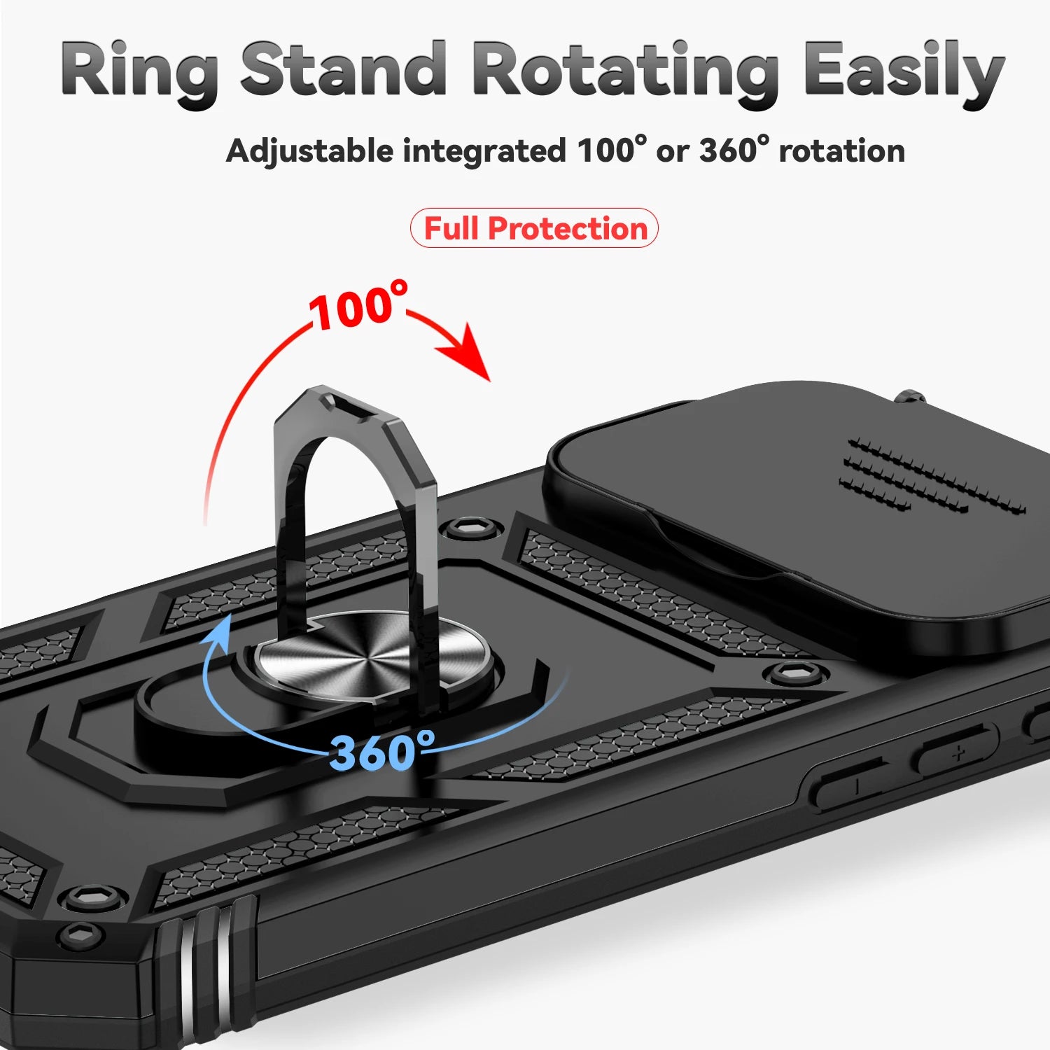 iPhone 17 Series Military-Grade Drop Protection PC+TPU Case with Magnetic Ring and Sliding Lens Protection