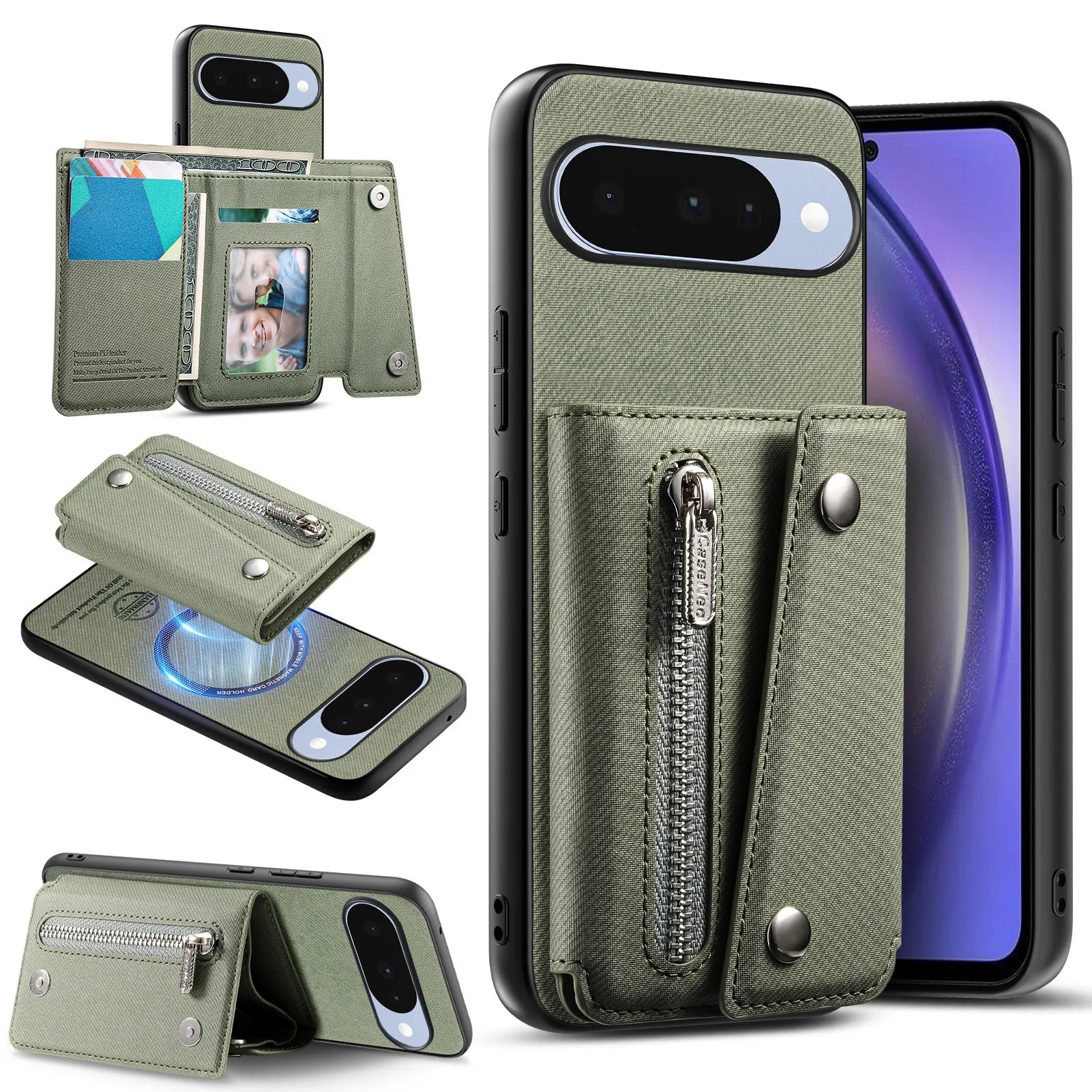 Denim Textured Leather Magnetic Case with Wallet Pocket for Google Pixel 9 Series