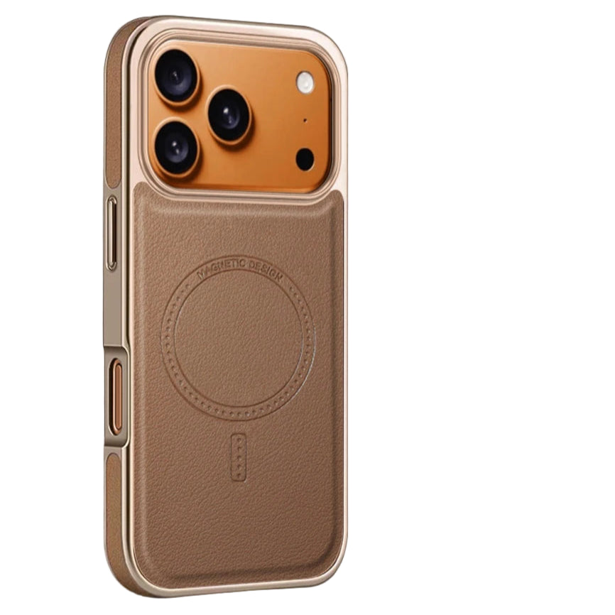 Luxury Plating Frame PU Leather Shockproof MagSafe Case for iPhone 17 Series